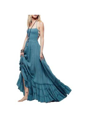 Women's Summer Boho Sexy Backless Long Dress, Blue